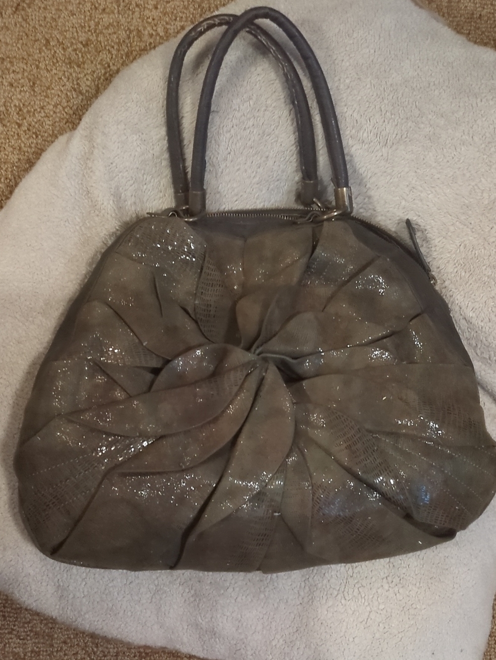Jessica Simpson Olive Brown Shimmer Bow Shoulder Bag